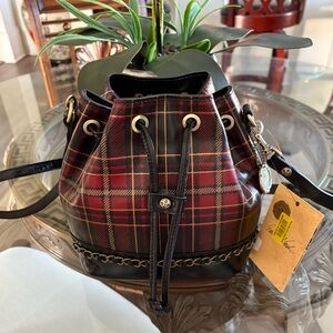 🖤♥️PATRICIA NASH TARTAN CIVETTA DRAWSTRING LEATHER BUCKET BAG!🖤♥️